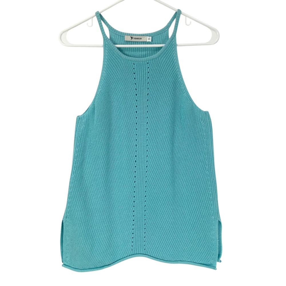 YIDARTON Womens Aqua Blue Knit High Neck Tank Top Sweater Size S Pullover